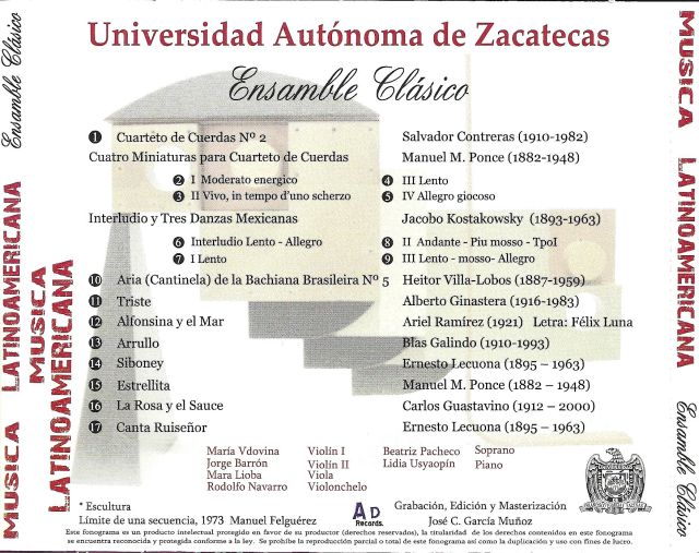 Contraportada del disco "Música Latinoamericana" del ENCLAZAC